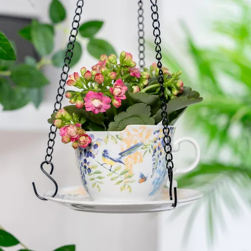 Vista 8 de TEATALK Macetas colgantes para plantas de interior, maceta colgante de 6.3 pulgadas con cadena, cestas colgantes para plantas al aire libre, macetas