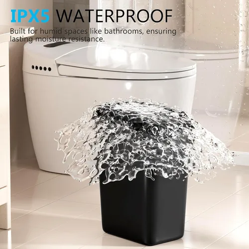 Vista 5 de jinligogo Paquete de 3 cubos de basura pequeños para baño con tapa, 2.6 galones, sin contacto, automático, delgado, impermeable, sensor