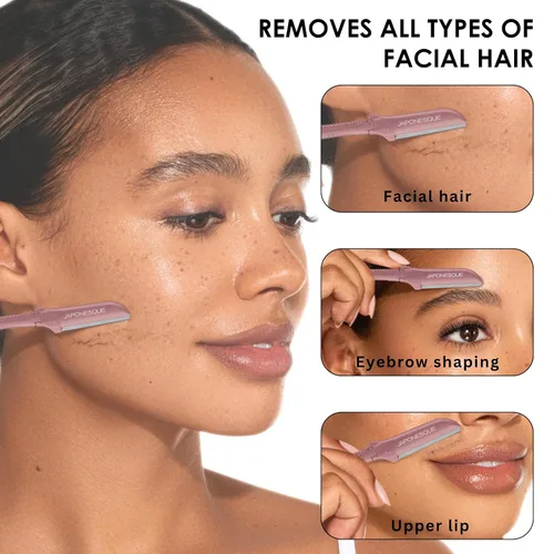Vista 5 de JAPONESQUE Maquinillas de afeitar faciales Dermaplaner de precisión: juego de 2 unidades, 6 piezas, maquinillas de afeitar de cejas y cabello facial