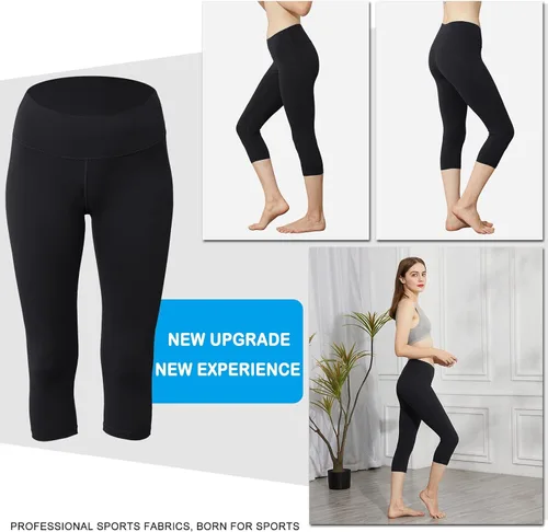 Vista 2 de Yoga Pants for Women Workout Shorts, 7 inch Slimfit Capris Rash Guard Leggings Tummy Control