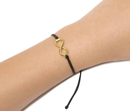 Vista 2 de Pulsera de amistad con dije de infinito dorado con hilo negro y tarjeta de mensaje, regalo de joyería perfecto para amigos y familiares, cordón