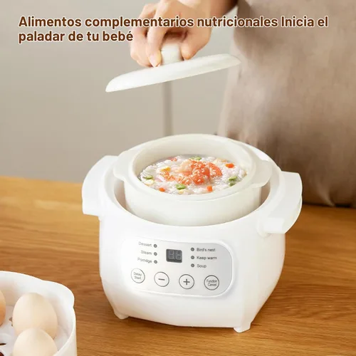 Vista 3 de Mini olla de cocción de cerámica de 200 W, olla eléctrica de sopa de gachas de avena de 1 litro con sobrecalentamiento y apagado automático