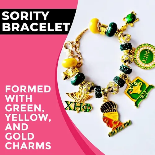 Vista 4 de Pulseras con dijes personalizados de hermandad, Esmalte, estrás