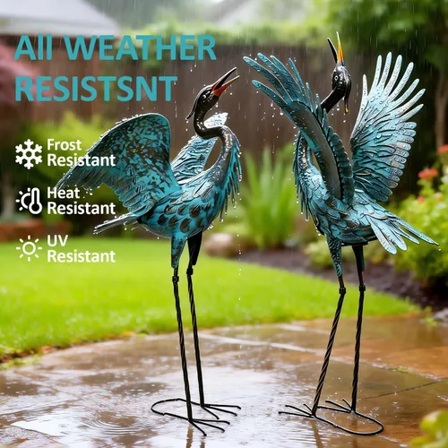 Vista 6 de Natelf Esculturas y estatuas de grúa de jardín, decoración de garza azul al aire libre, arte grande para patio de pájaros, adornos de césped