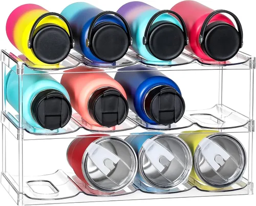 Vista 10 de LANDNEOO Soporte organizador apilable para botellas de agua, para la organización de vasos grandes de Stanley y otros, estante de plástico blanco