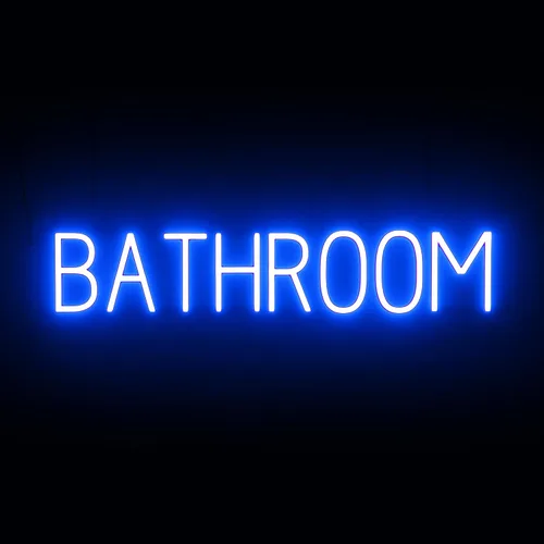 Vista 38 de SpellBrite Letrero de MEN para baños de negocios Letreros relacionados con el baño con aspecto de neón, luz LED azul 13.8 x 6.3 pulgadas