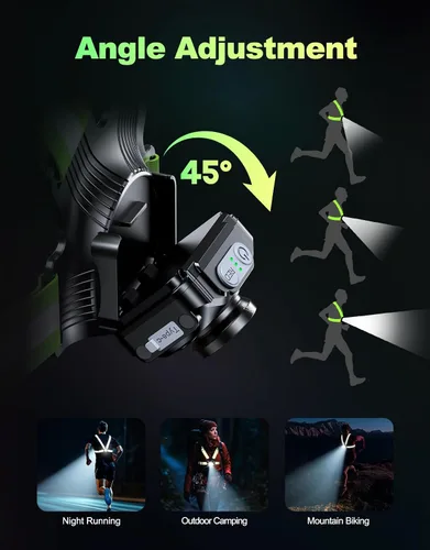 Vista 3 de ISEYOU Running Lights for Runners, 500 Lumens Running Light with 45° Adjustable Tilt, 360° Reflective Vest & IPX4 Waterproof Rechargeable Light Up
