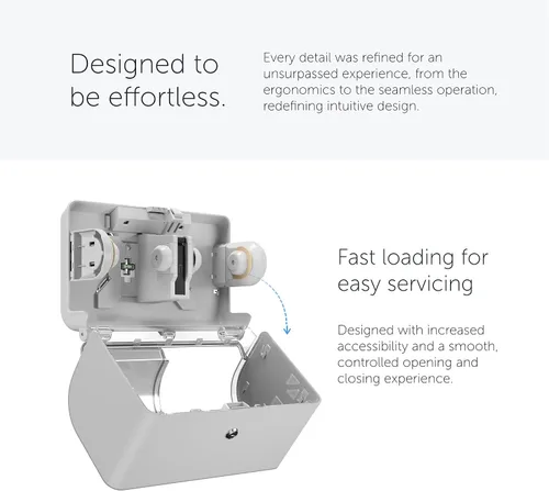 Vista 4 de Kimberly-Clark Professional Dispensador de papel higiénico sin núcleo ICON (58712) Horizontal Wall Mount, 2 Roll Capacity, White Mosaic Faceplate