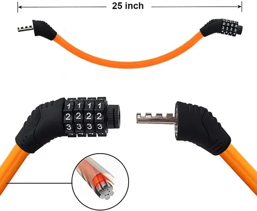 Vista 2 de Sanwo - Candado de seguridad para bicicleta de 4 dígitos con combinación de bloqueo. 2 pies x 1/2 pulgada