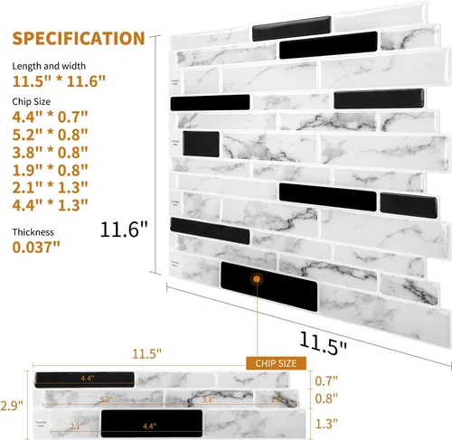 Vista 6 de WOWSTAR 10 láminas de azulejos autoadhesivos para salpicaduras de cocina, azulejos adhesivos para pared de cocina (12 x 12 pulgadas, mármol blanco)