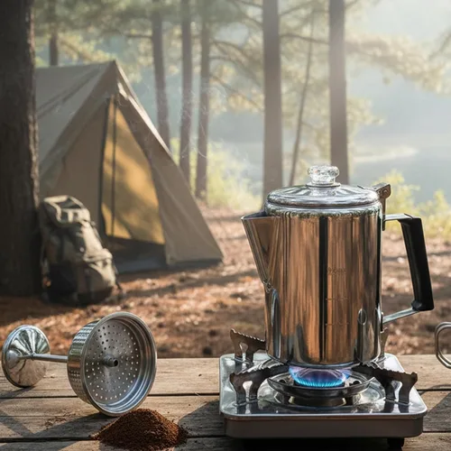 Vista 6 de Cididu Cafetera de acero inoxidable para camping, cafetera para exteriores, estufa duradera, cafetera de cerveza en fuego, ideal para campamento