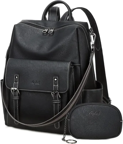 Vista 12 de AGLOD Mochila de cuero sintético para mujer, bolsos de viaje de moda para mujer, bolsos de viaje de trabajo de imitación, Beige- negro-marrón