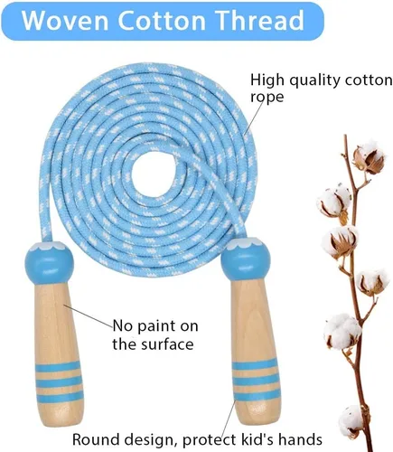 Vista 4 de Cuerda de Saltar para Niños, Cuerda de Saltar Ajustable de 7 Pies de Algodón con Mango de Madera para Niños y Niñas, Ejercicio al Aire Libre