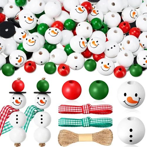 Vista 16 de Yulejo 180 Pcs Christmas Snowman Wooden Plaid Bead Winter Xmas, Blue