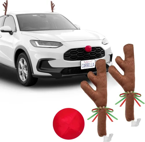 Vista 10 de Carbella Corona de Navidad para automóvil, camión, SUV, camioneta, luz LED con decoración de lazo rojo, soporte de adorno de Navidad de pino