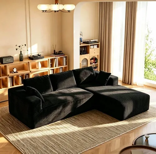 Vista 30 de Sofá modular de pana de 106 pulgadas, sofá en forma de L deshuesado con asiento profundo, sofá de espuma de nube con diván de gran tamaño, sofá Negro