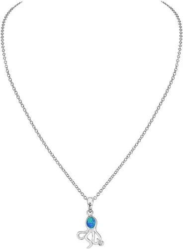 Vista 4 de Collar con colgante de pulpo de ópalo simulado de plata de ley 925 azul turquesa, Ópalo