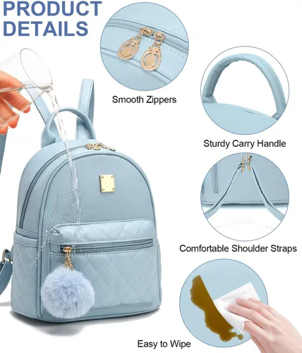 Vista 14 de Mini mochila de moda para niñas, bolso pequeño lindo de cuero a cuadros para mujer, mochilas pequeñas, Negro -, Mini mochila de moda para niñas