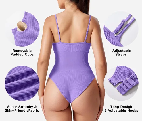 Vista 5 de YEOREO Rosi Bodysuit for Women Ribbed Adjustable Strip Bodysuit Square Neck Bodysuit Seamless Shapewear Tops