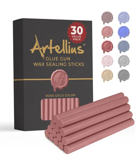 Vista 11 de Artellius Varillas de cera de sellado, paquete de 30, 4 x 0.3 pulgadas, color negro, pistola de pegamento y velas compatibles con sellos de cera