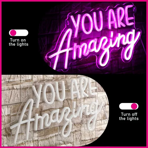Vista 4 de Hoolerry Letrero de neón con texto en inglés «You Are Amazing Light» para dormitorio, luz LED de neón rosa, para cumpleaños, niñas, fiesta, pared