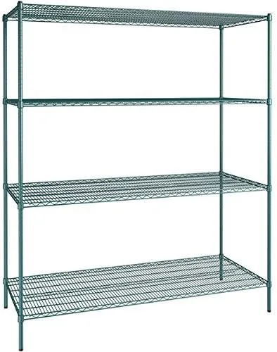 Vista 77 de Kit de 4 estantes de epoxi verde NSF de 21 x 72 pulgadas con postes de 86 pulgadas, estantería de almacenamiento resistente, kit de estantería