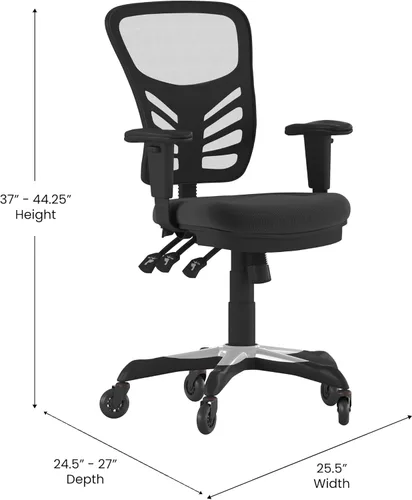 Vista 3 de Flash Furniture Nicholas Silla de oficina ergonómica giratoria ejecutiva multifunción de malla negra con brazos ajustables y ruedas de rodillo