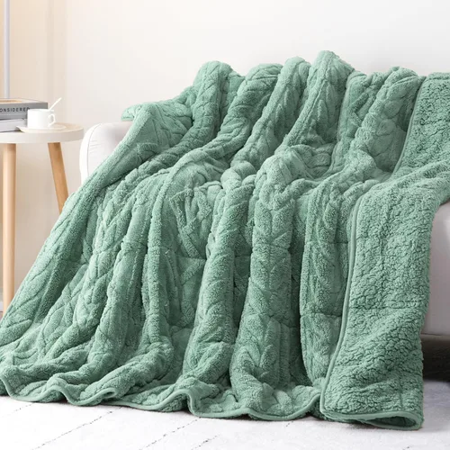 Vista 37 de Cottonblue Manta con peso de jacquard de 15 libras para adultos, tamaño individual, manta de forro polar sherpa ultrasuave para relajarse y dormir