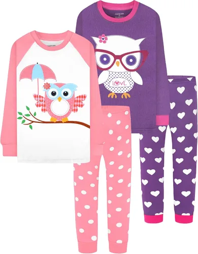 Vista 11 de DAUGHTER QUEEN Pijama de algodón para niñas de 4 piezas, talla 18 meses-12 años