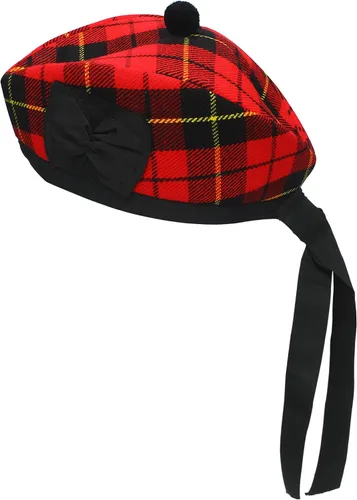 Vista 7 de Gorra Glengarry - Sombrero escocés tradicional, 100% lana, lana acrílica tartán, accesorios para kilts/gaitas, cinta de algodón de poliéster Negro