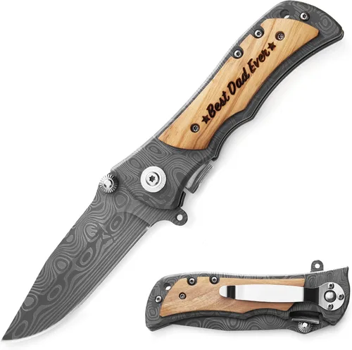 Vista 11 de Cuchillo plegable grabado personalizado para novio, esposo, papá, hijo - Cuchillos personalizados para hombres de campamento, pesca y caza con clip