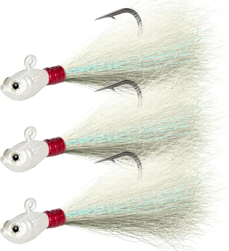 Vista 13 de Dr.Fish Paquete de 3 señuelos de cola de cubo para el cabello, señuelos de agua salada y dulce para pesca de surf, pesca, blanco, rojo, Chartreuse
