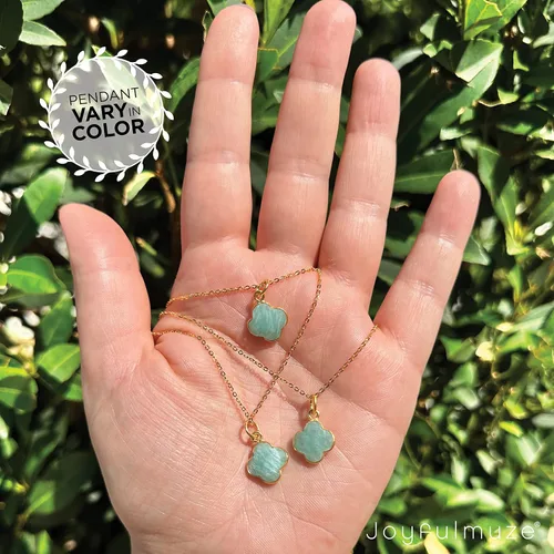 Vista 33 de Genuine Gemstone Necklace, Carved Four Leaf Clover Shape, Amethyst, Moonstone, Amazonite, Tourmaline, Labradorite, 925 Sterling Silver Jewelry