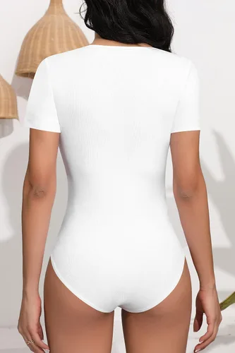 Vista 4 de SHEIUGU Enterizo básico de manga larga sin mangas para mujer, cuello redondo, elástico, ajustado, ajustado