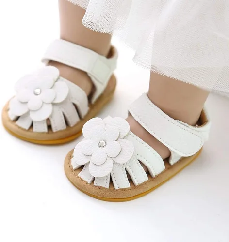 Vista 2 de Meckior Sandalias de verano con punta abierta y suave de piel sintética para bebés y niñas pequeñas