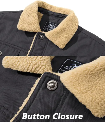 Vista 7 de KEFITEVD Chaquetas tipo cargo con forro polar Sherpa para hombre, estilo militar, abrigo grueso y cálido
