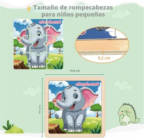 Vista 4 de Rompecabezas de madera para niños pequeños, 9 piezas de rompecabezas de animales para niños de 3 a 5 años, actividades de aprendizaje preescolar