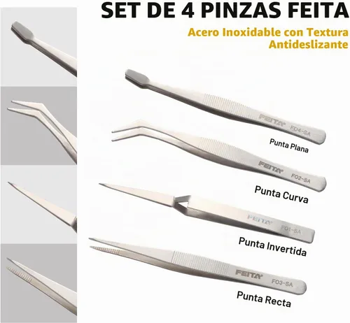 Vista 3 de FEITA Juego de pinzas profesionales de precisión de acero inoxidable para pasatiempos, electrónica, fabricación de modelos, herramienta