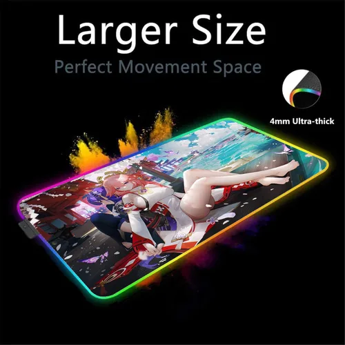 Vista 2 de Alfombrilla de mouse grande RGB para juegos con texto en inglés "Anime Girl", alfombrilla de mouse para videojuegos, teclado para jugadores, tapete