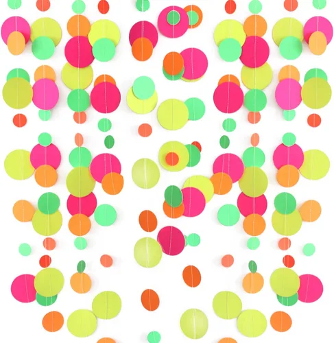 Vista 5 de Serpentinas de guirnalda de papel de neón redondas UV de 115 pies, decoraciones de luz negra para suministros de fiestas que brillan y decoraciones