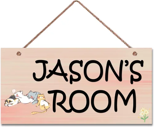 Vista 20 de Letreros personalizados de animales de dibujos animados para la cueva de hombrecito, letrero de gatos lindos, letrero personalizado para habitación