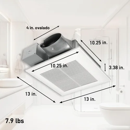 Vista 2 de Panasonic WhisperValue Ventilador Extractor de Baño de Doble Velocidad para Montaje en Techo/Pared, 30 a 100 CFM, FV-0810VSS1