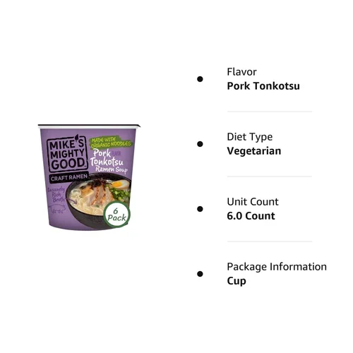 Vista 2 de Taza de ramen de caldo de hueso de cerdo Mike’s Mighty Good (Paquete de 6) – 8g de proteína Fideos ramen instantáneos – Orgánicos al vapor, sin OGM