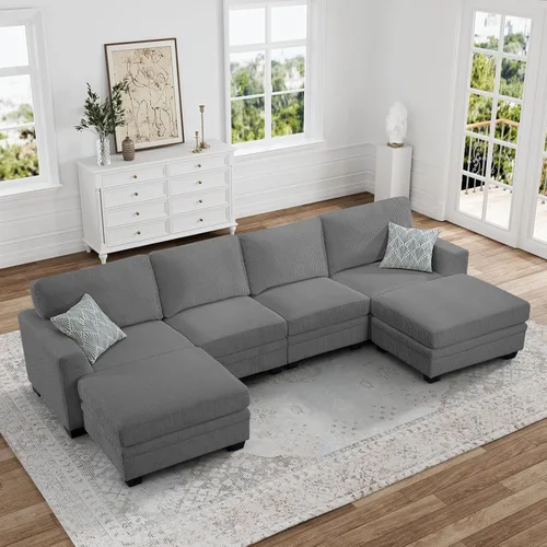 Vista 28 de Legend Vansen - Sofá modular de gran tamaño, sofá de pana en forma de U/L con otomana, asiento profundo y cojín extraíble, fácil montaje para sala