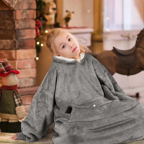 Vista 7 de Catalonia Sudadera tipo manta con capucha para niños, sudadera de sherpa extragrande para adolescentes jóvenes, idea de regalo Dual-Layer Design