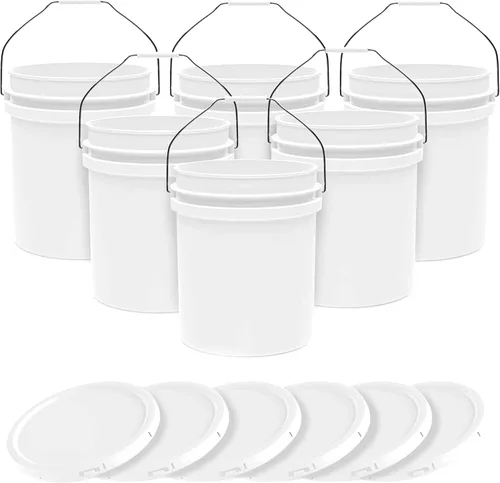 Vista 17 de EconoHome Cubo de plástico redondo de grado alimentario de 1 galón - Recipientes de almacenamiento de alimentos tipo deli con tapas ideales
