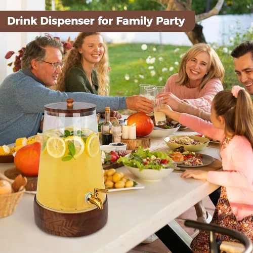 Vista 6 de Dispensador de bebidas de vidrio para fiestas, dispensador grande de bebidas de 1.72 galones con soporte dispensadores de jugo con jarra de espita