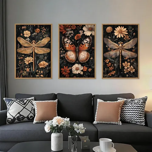 Vista 25 de Lienzo decorativo abstracto grande con marco naranja quemado, decoración de pared azul neutro y negro, arte moderno con pinceladas, impresión