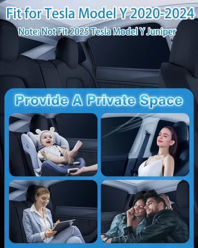 Vista 6 de Persianas ultragruesas para Tesla Model Y 2020-2024 (no aptas para junior), accesorios para el modelo Y, cubierta de ventana lateral, ventanilla