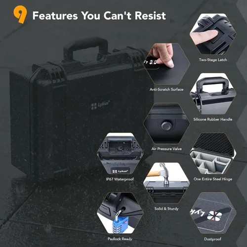 Vista 5 de Lykus PVC1 - Funda rígida con divisores para cámaras, lentes, DJI Mavic/Air/Mini PVC1 negro